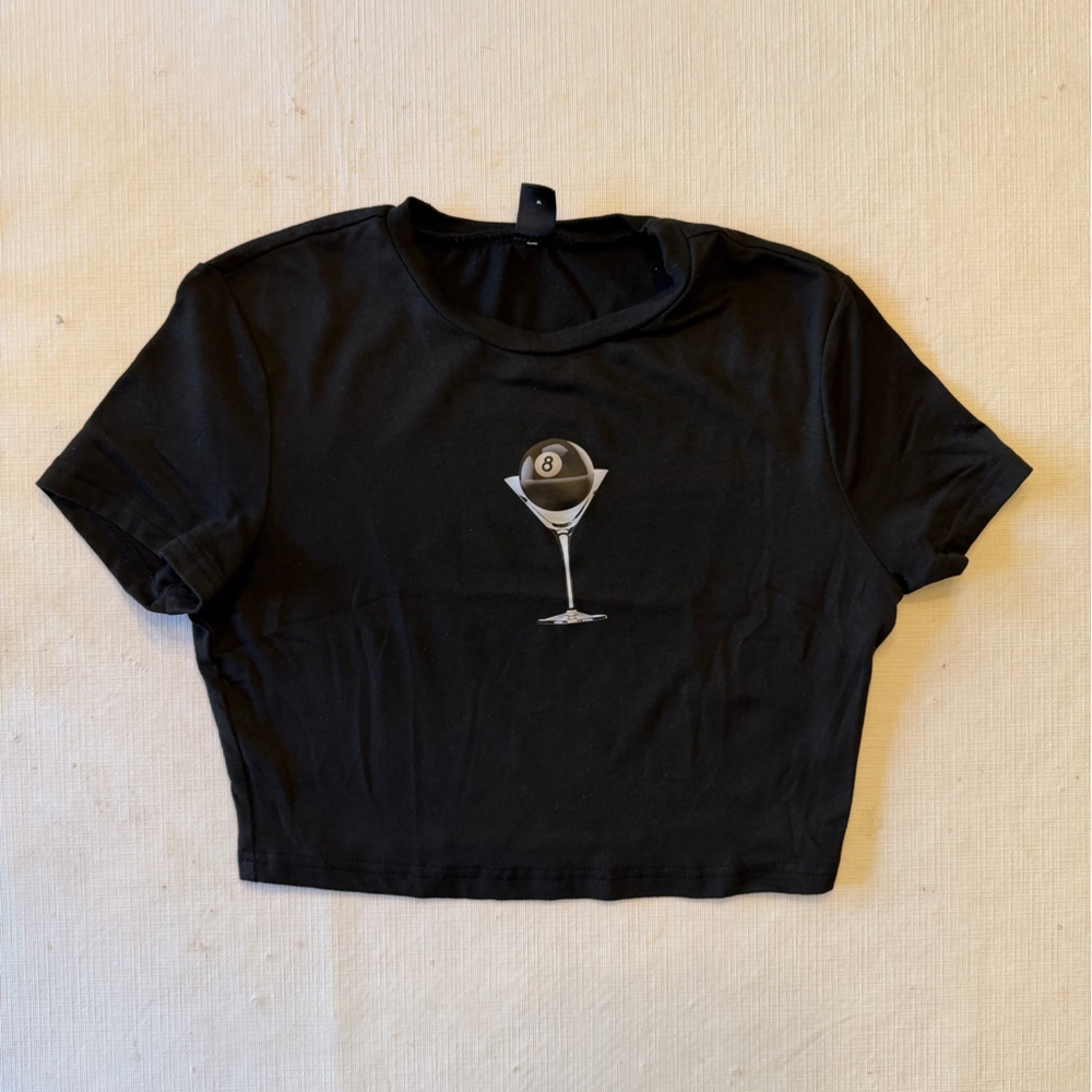 SHEIN Black 8-Ball Graphic Crop Top